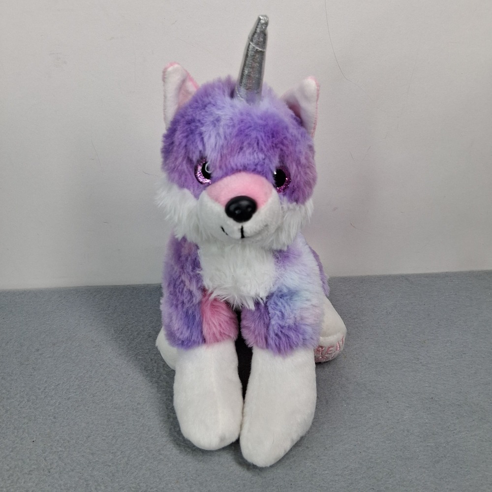 The Petting Zoo Great Wolf Lodge Wolf Unicorn Plush Purple Pink Silver Horn 9"